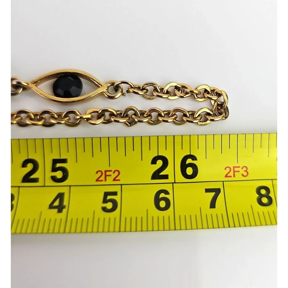 Vintage Long Gold Tone Necklace Black Faceted 52 inch and Bracelet Bezel Setting